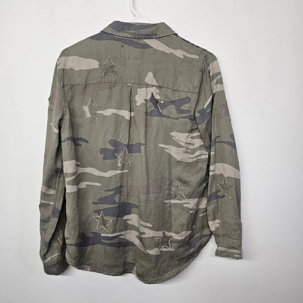 RAILS Marcel Sz Small Sage Camo Snap Front Button Long Sleeve Stars Shirt Jacket